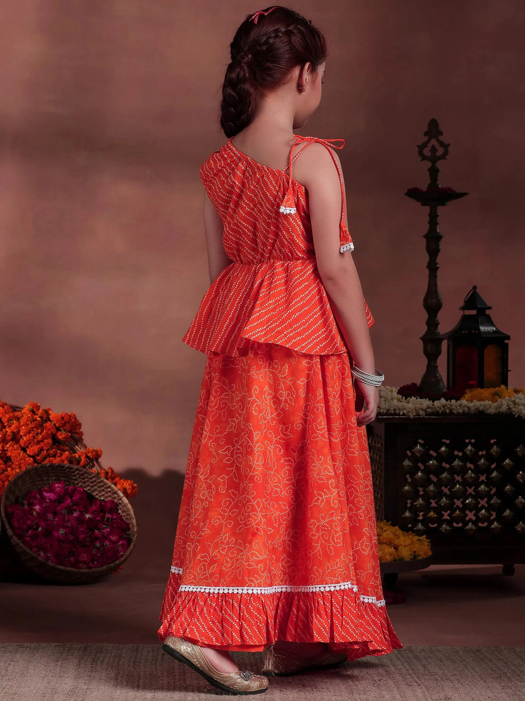  Orange Printed Cotton Lehenga Choli 