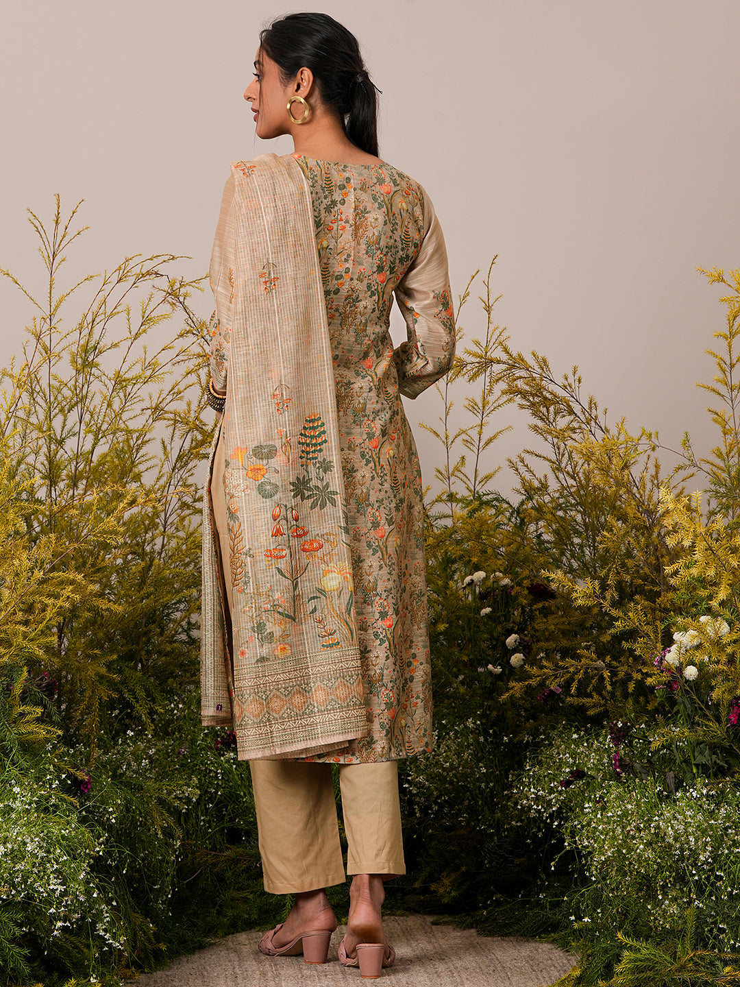  Tan Printed Chanderi Silk Straight Suit With Dupatta 