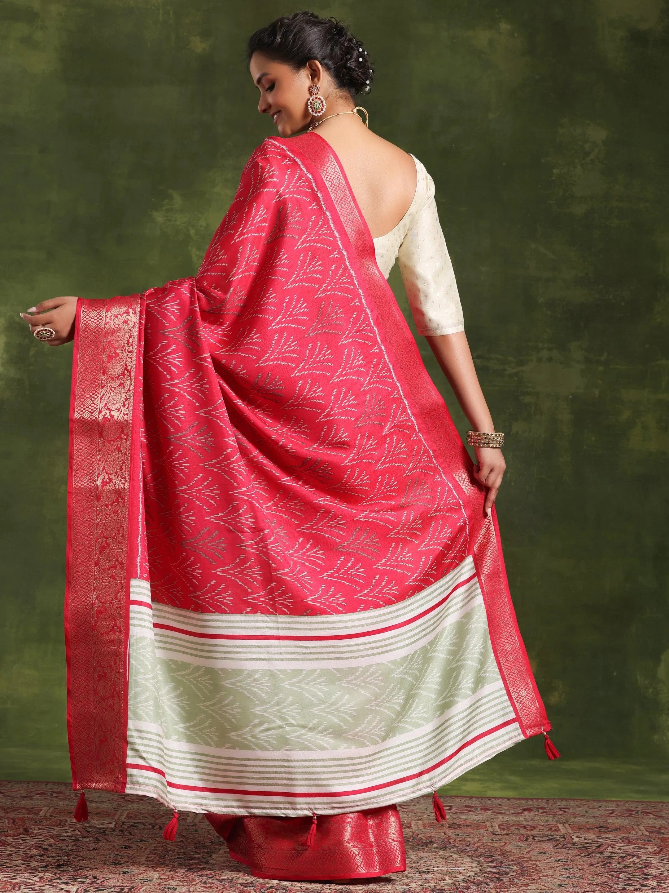Libas Art Pink Gharchola Woven Design Satin Saree With Unstitched Blouse Piece