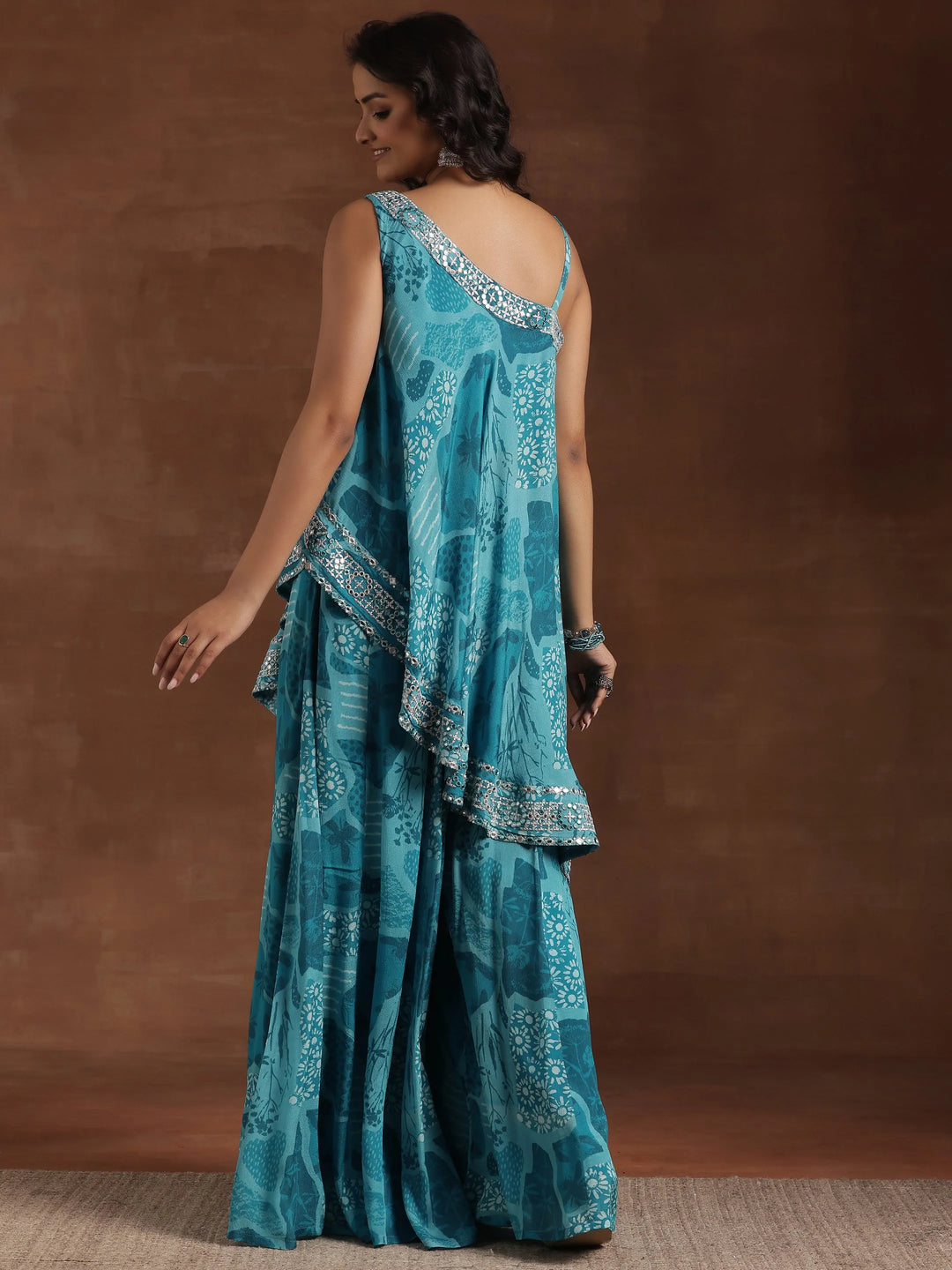  Blue Printed Silk Blend Co-Ords 