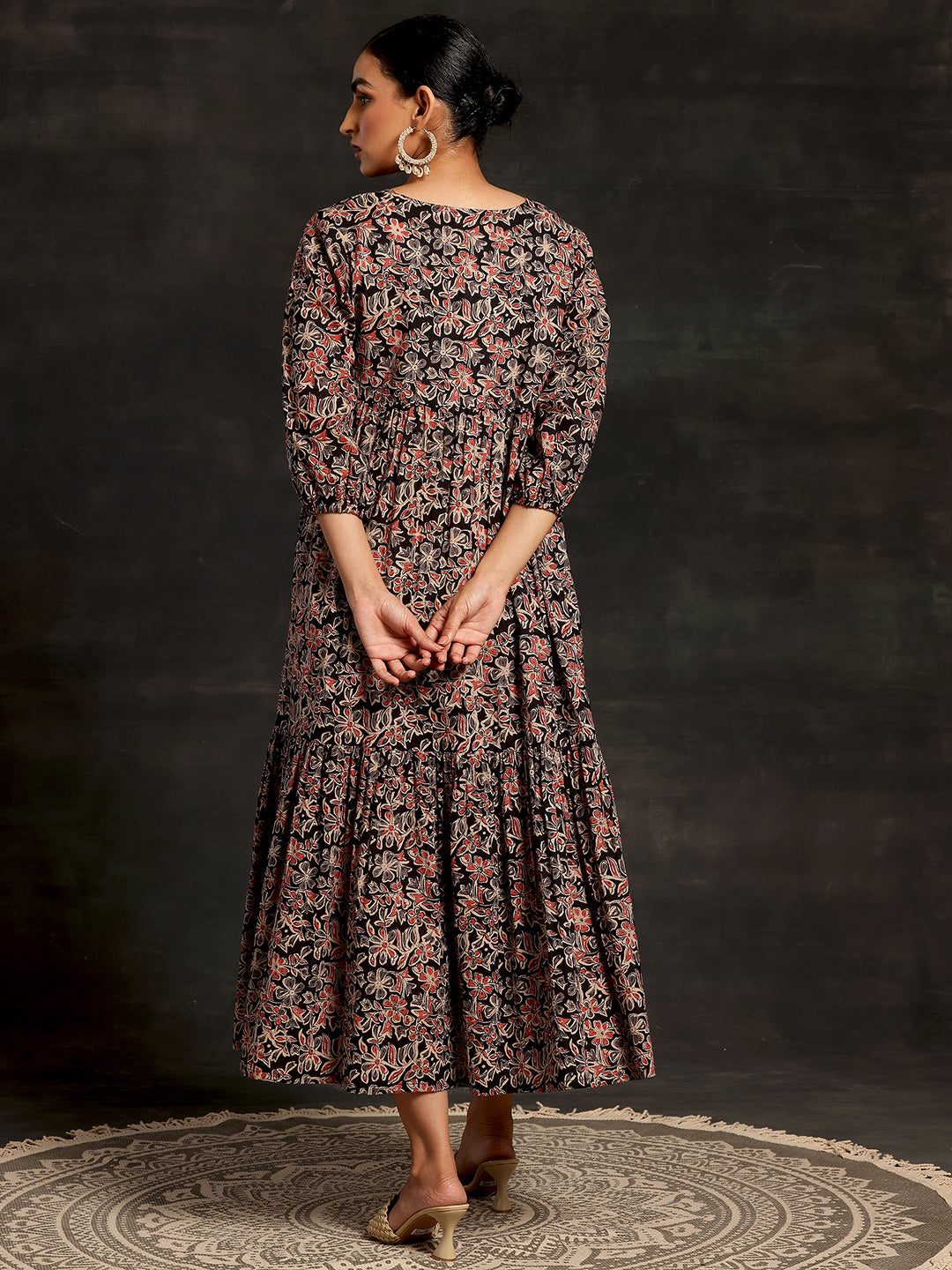  Black Printed Cotton A-Line Dress 