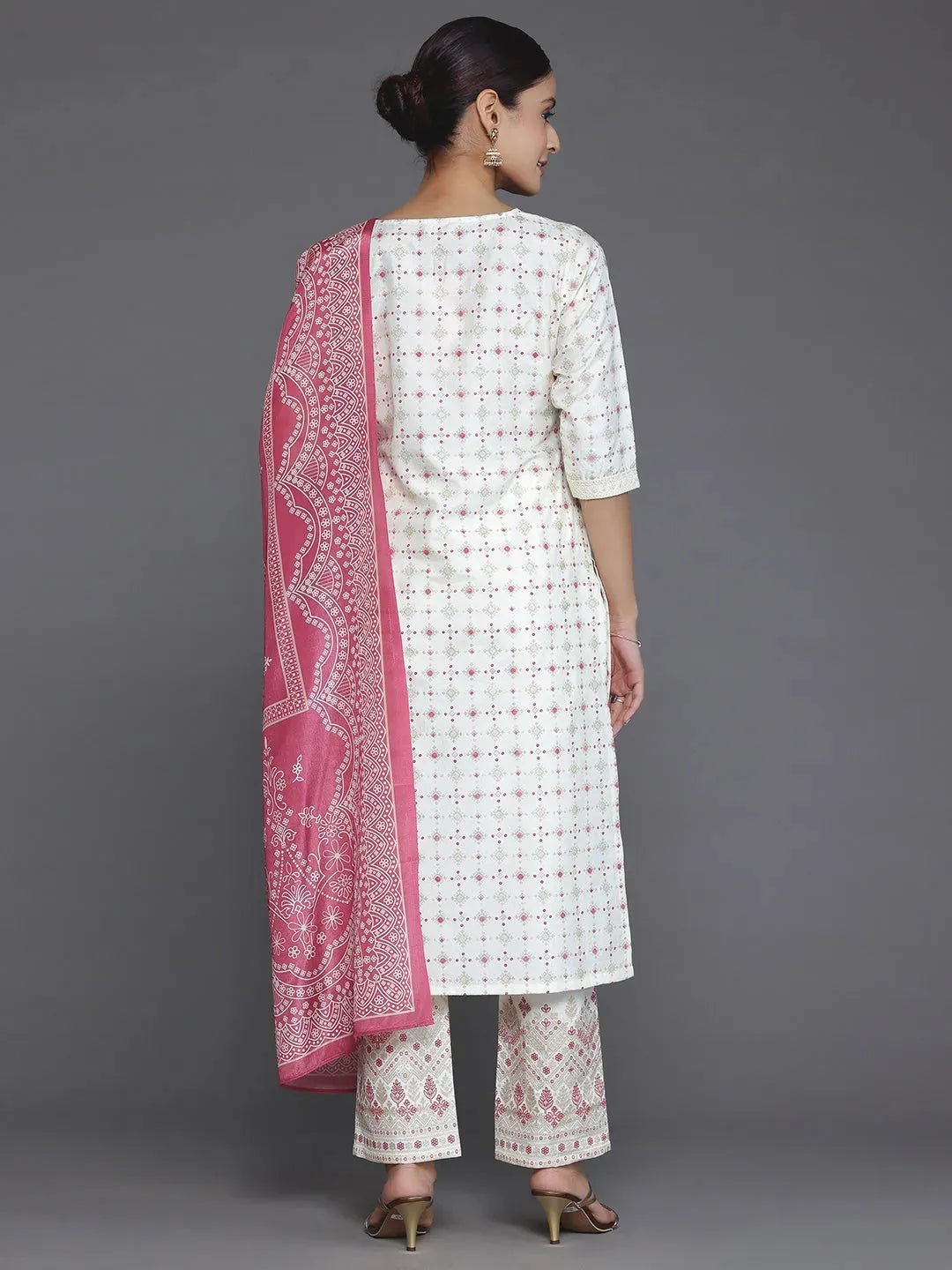  Off White Printed Silk Blend Straight Suit With Dupatta 