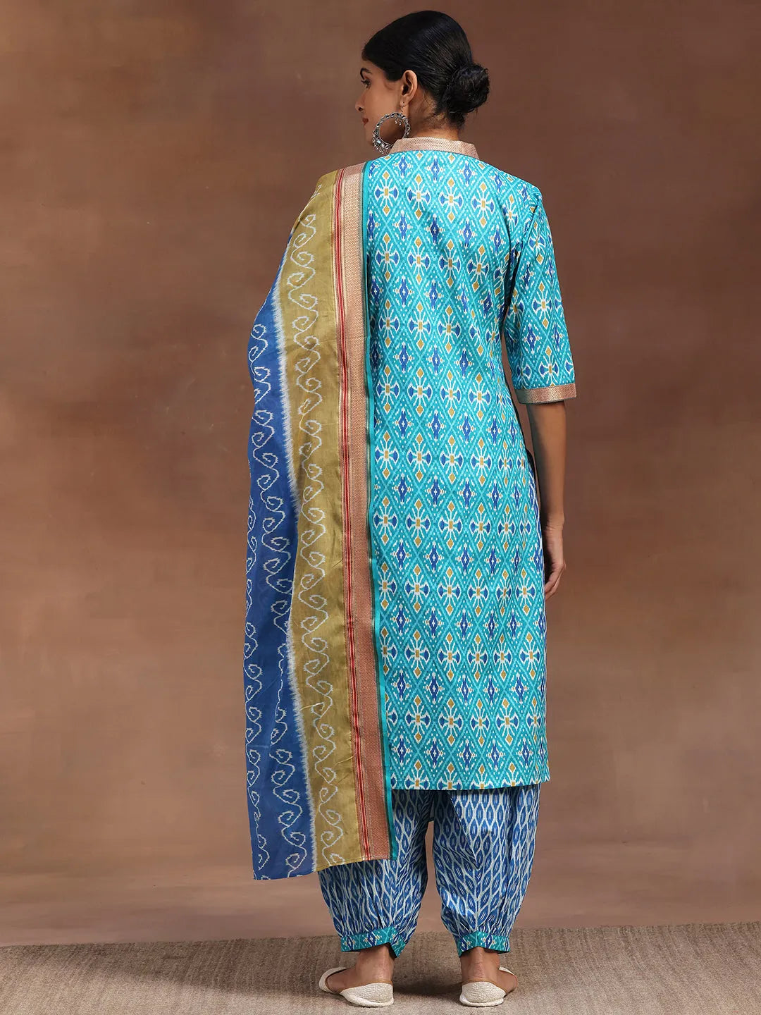  Blue Printed Cotton Straight Suit With Dupatta 