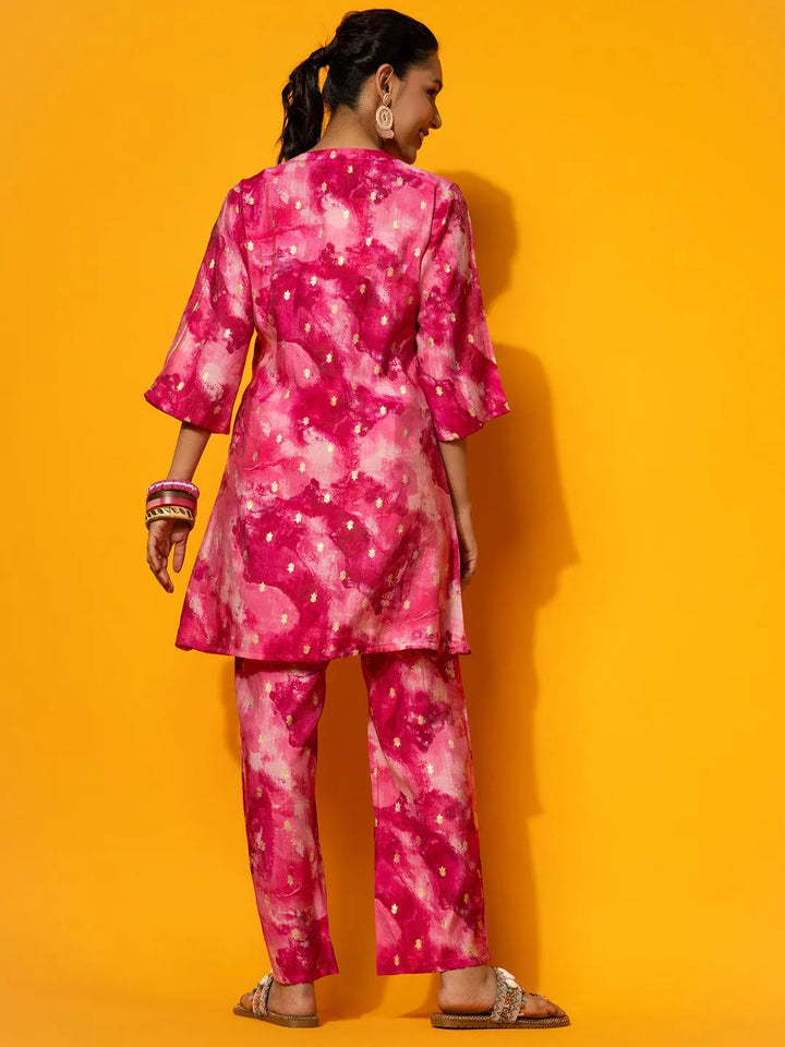 Pink Printed Silk Blend Co-Ords - Libas