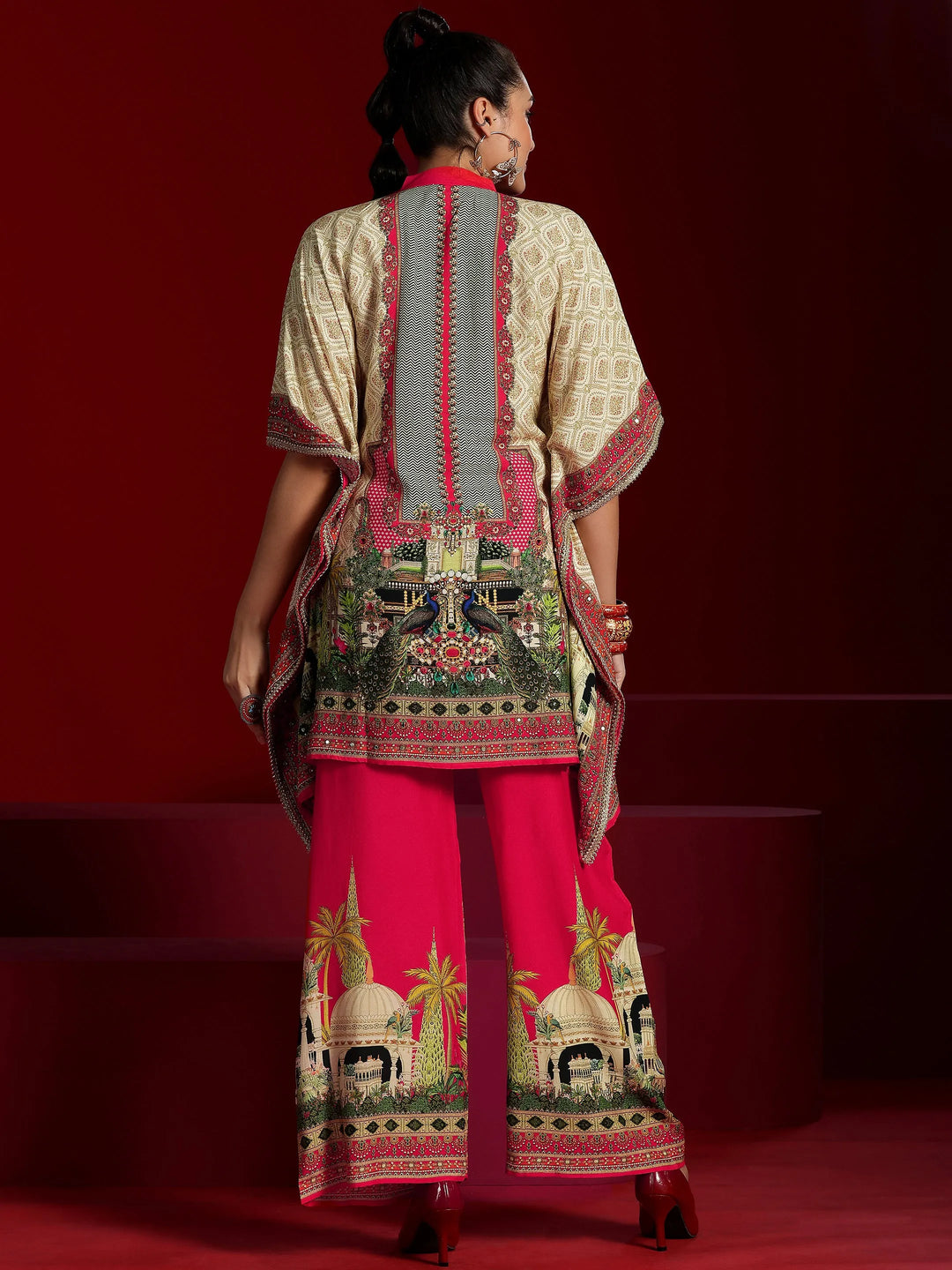  Libas Art Beige Printed Silk Blend Co-Ords 