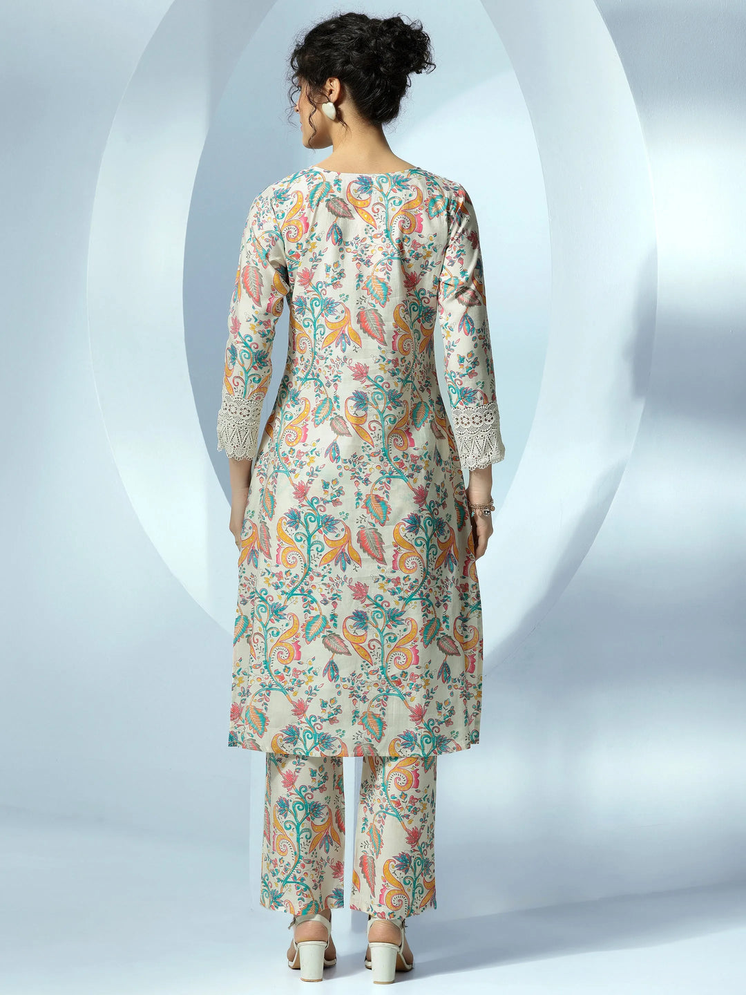  Off White Printed Silk Blend Co-Ords 
