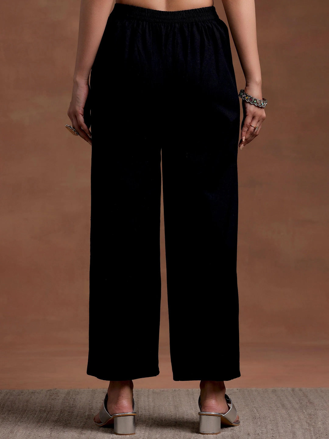 Black Solid Cotton Palazzos - Libas