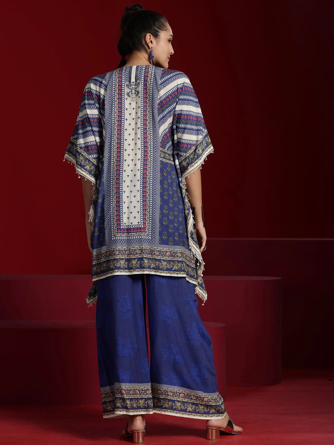  Libas Art Blue Printed Silk Blend Kaftan With Palazzos 