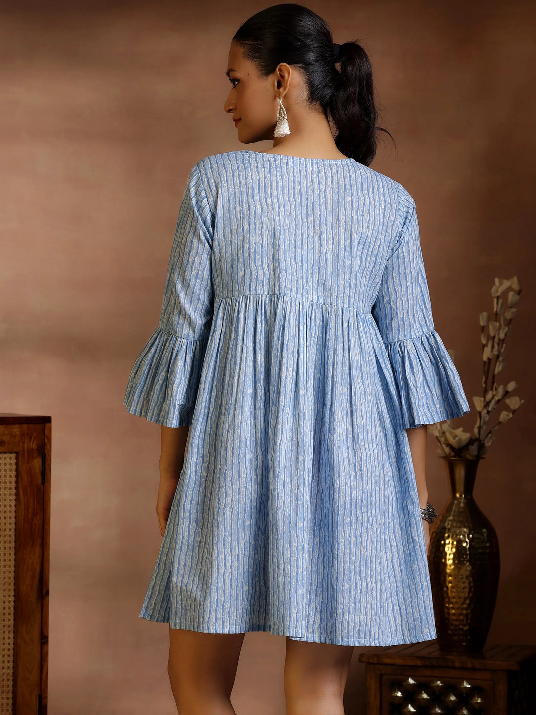  Off White Printed Cotton Fit and Flare Dress 