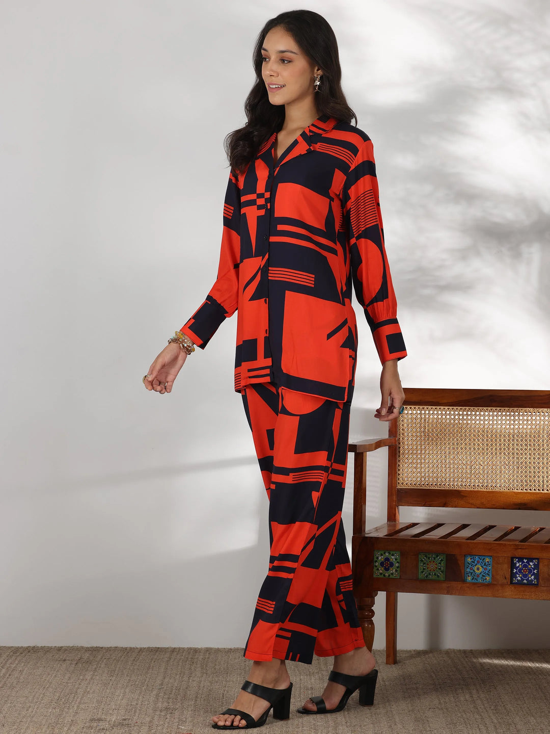  Red Printed Rayon Co-Ords 