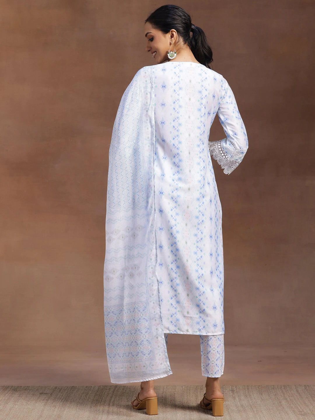 Sky Blue Embroidered Cotton Blend Straight Suit With Dupatta - Libas