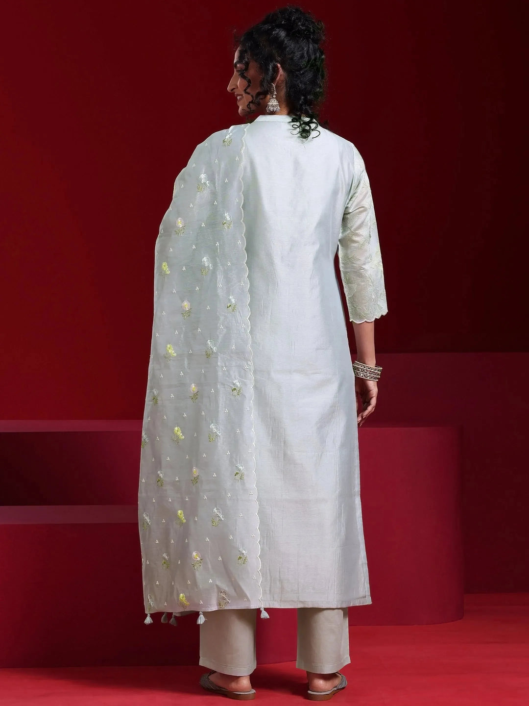  Libas Art Blue Embroidered Chanderi Silk Straight Suit With Dupatta 
