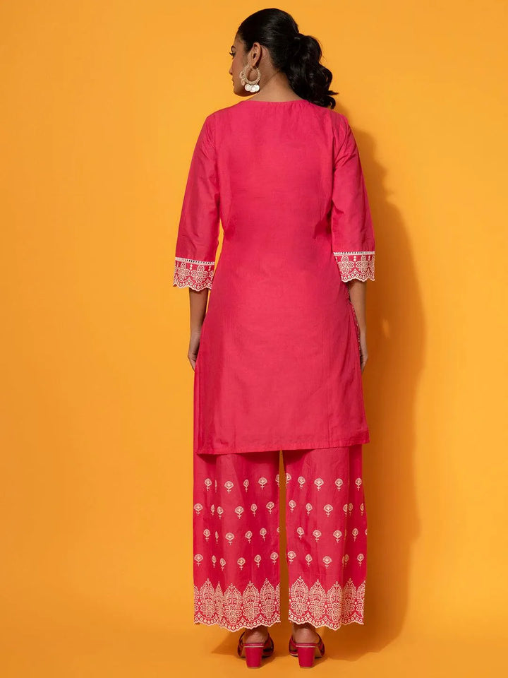 Pink Embroidered Cotton Co-Ords - Libas