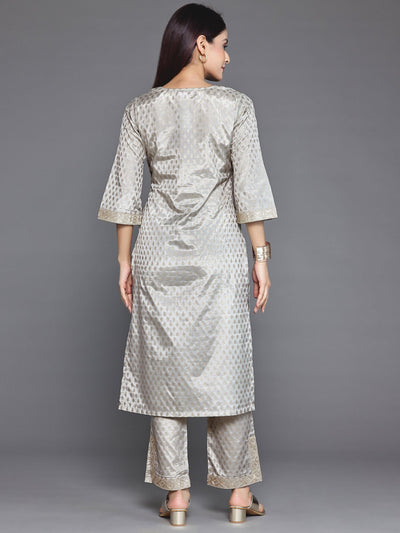 Grey Printed Silk Blend Straight Kurta Set - Libas