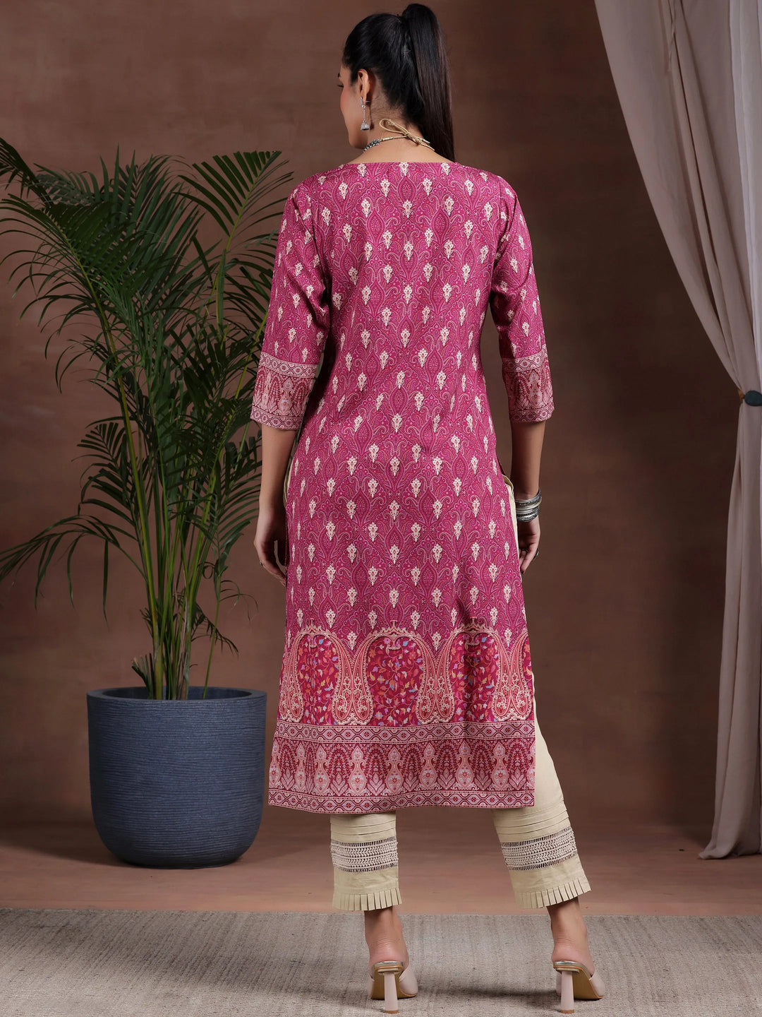  Rust Printed Crepe Straight Kurta 