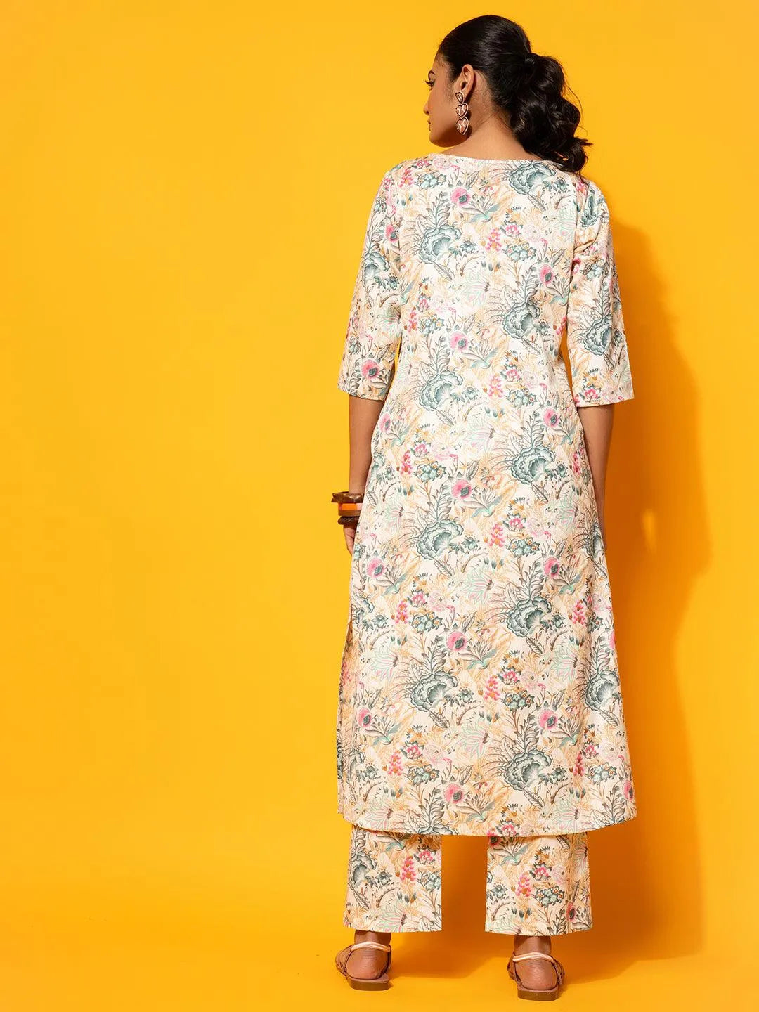 Cream Printed Cotton Co-Ords - Libas 
