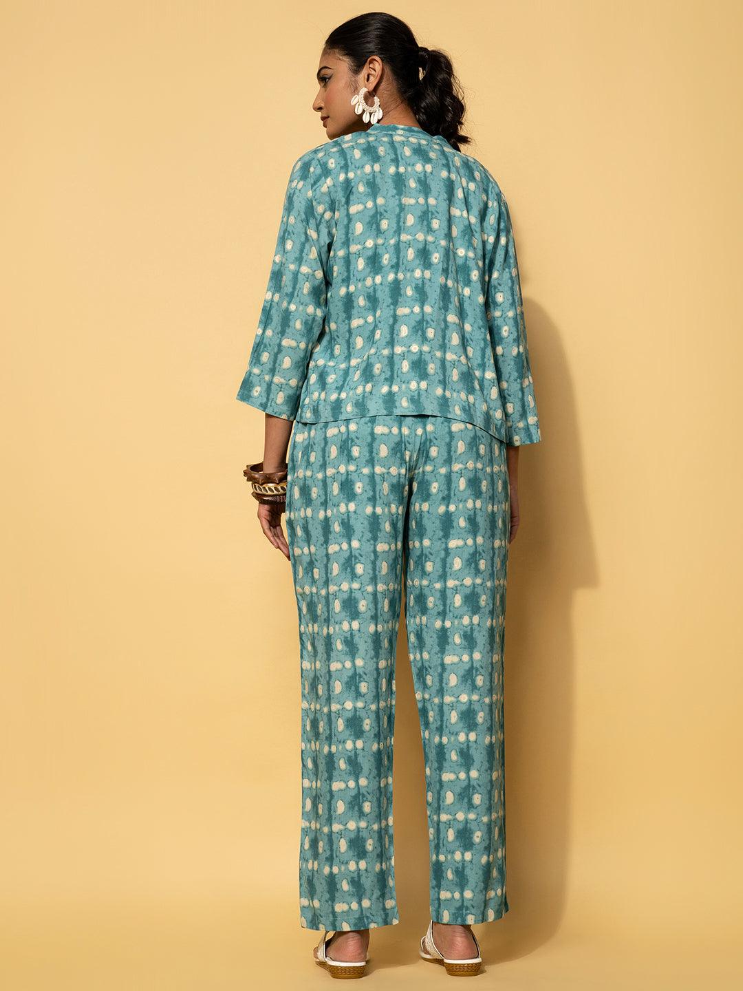 Teal Printed Rayon Co-Ords