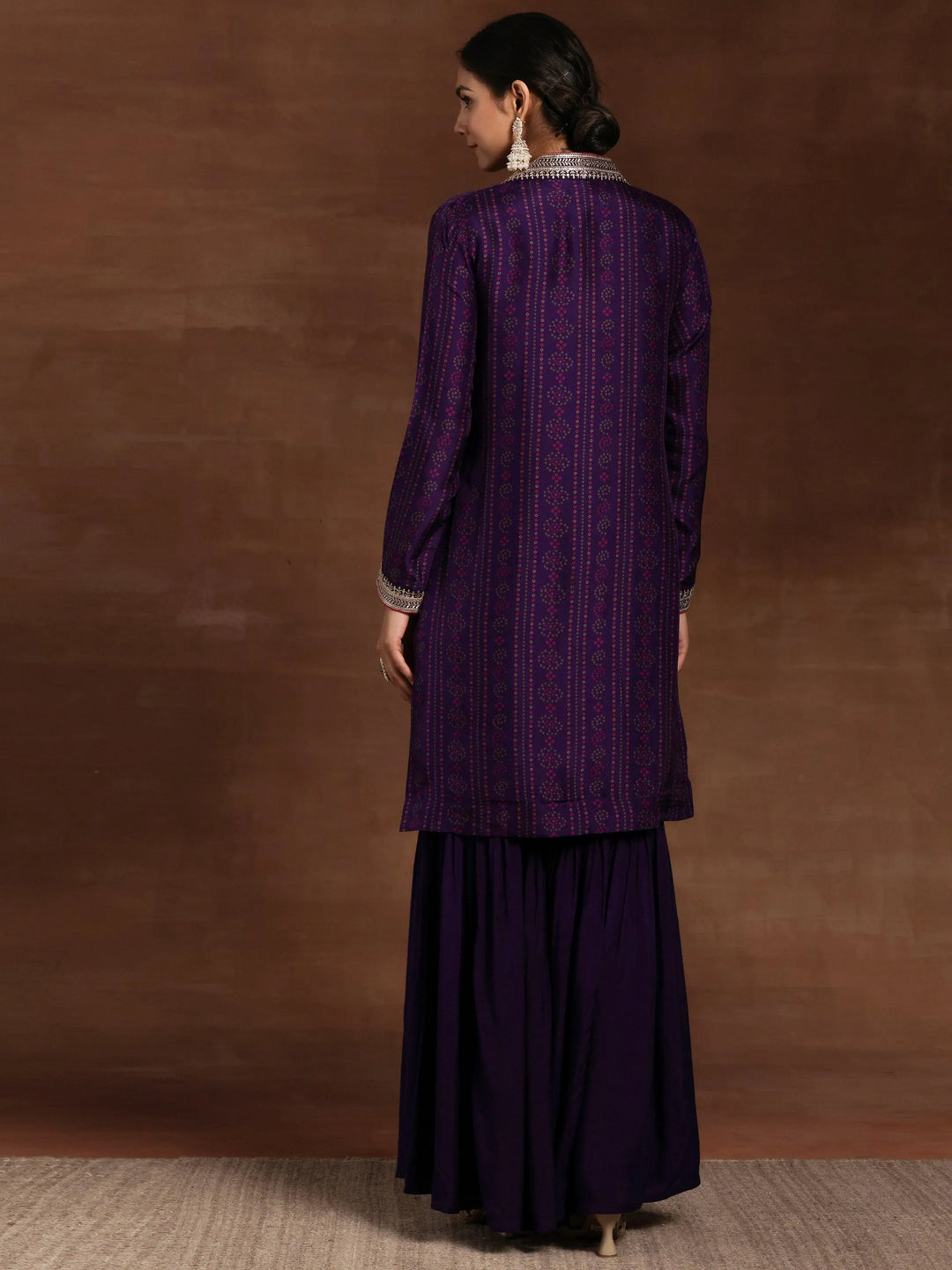 Purple Embroidered Silk Blend Co-Ords - Libas 