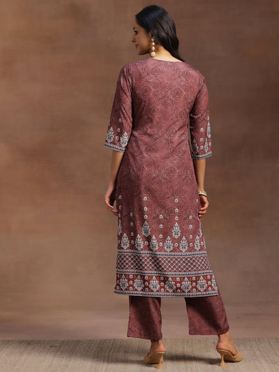 Brown Printed Poly Crepe Straight Kurta With Trousers - Libas