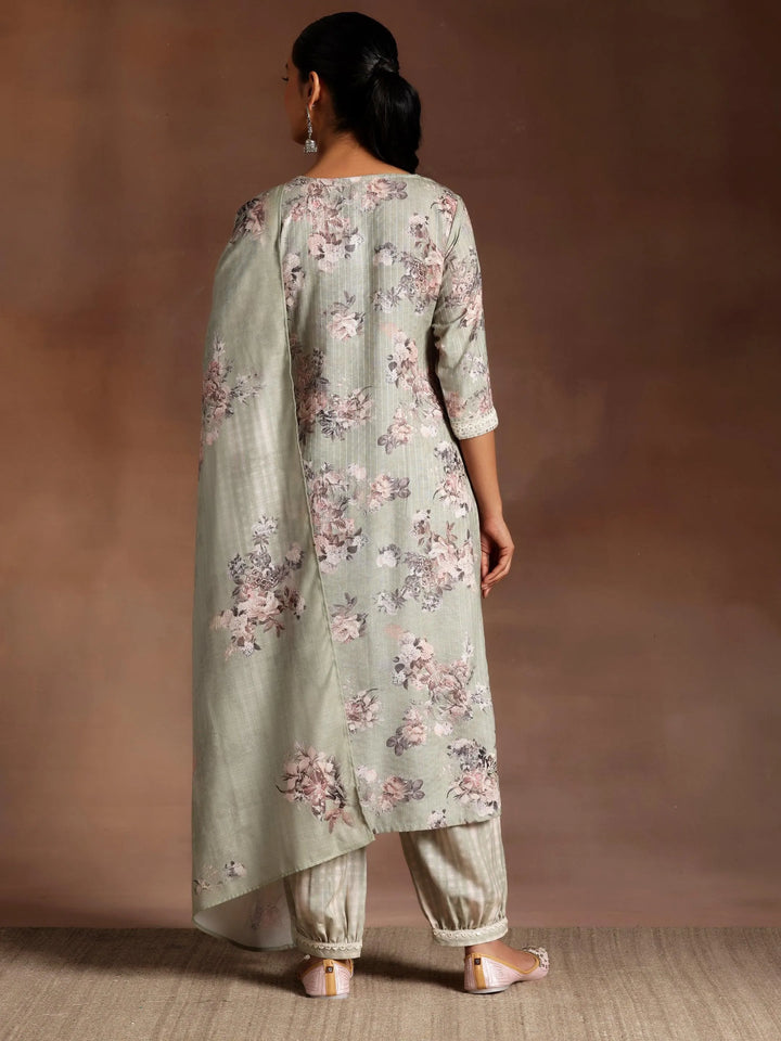 Green Printed Cotton Straight Suit With Dupatta - Libas