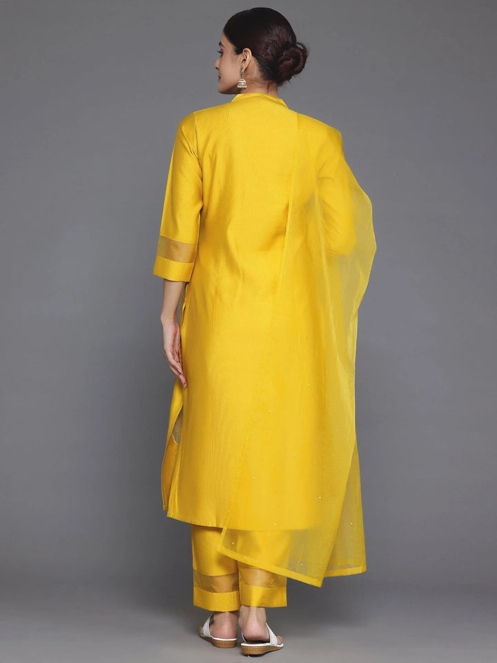 Yellow Solid Silk Blend Straight Suit With Dupatta - Libas