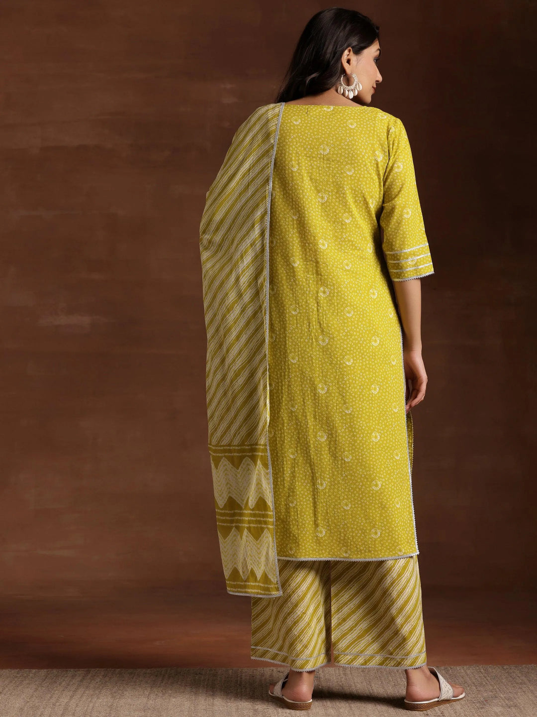  Lime Green Printed Cotton Straight Suit With Dupatta 