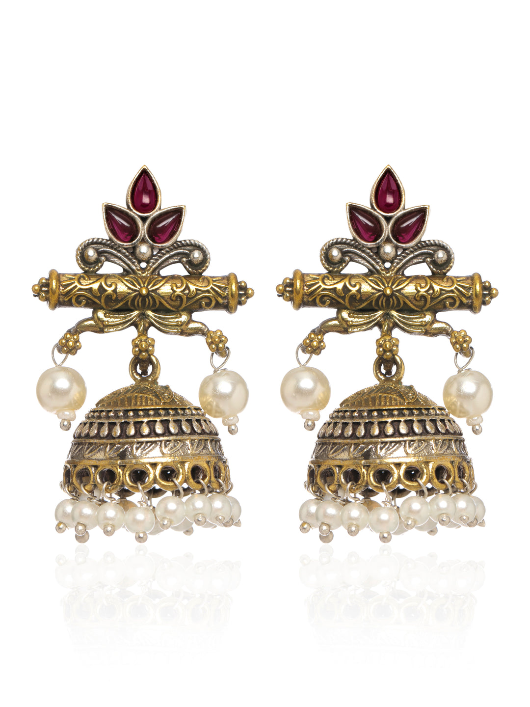  Libas Pink Stone & Pearl Drop Jhumka Earrings 