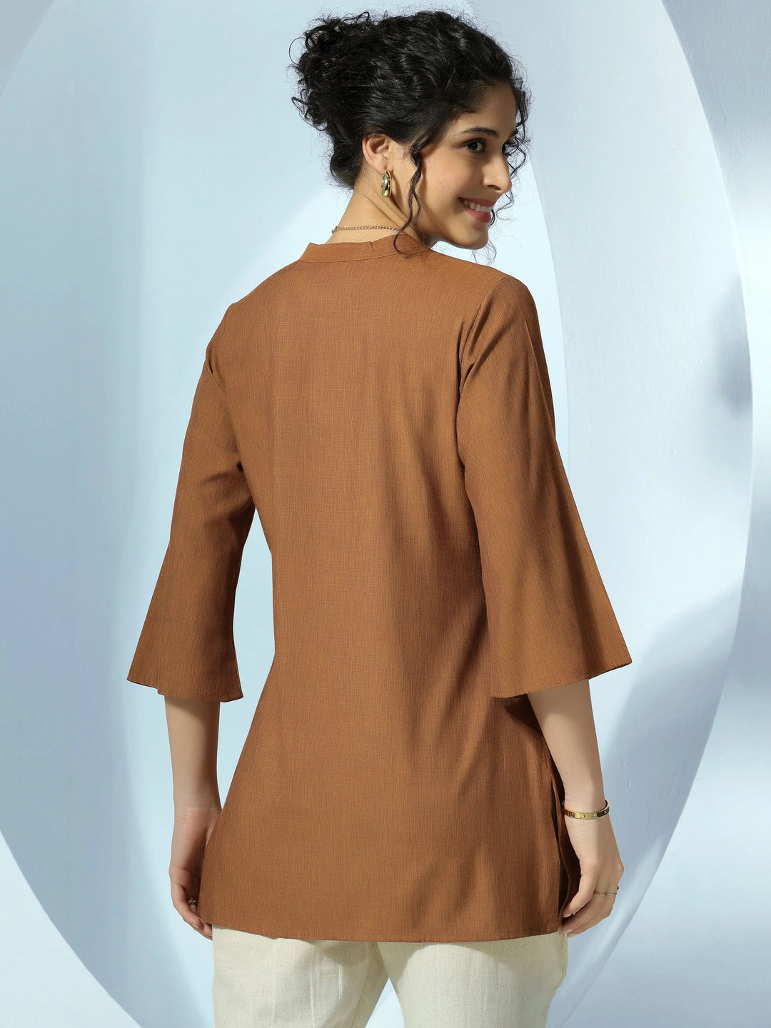  Brown Solid Cotton Blend Straight Kurti 