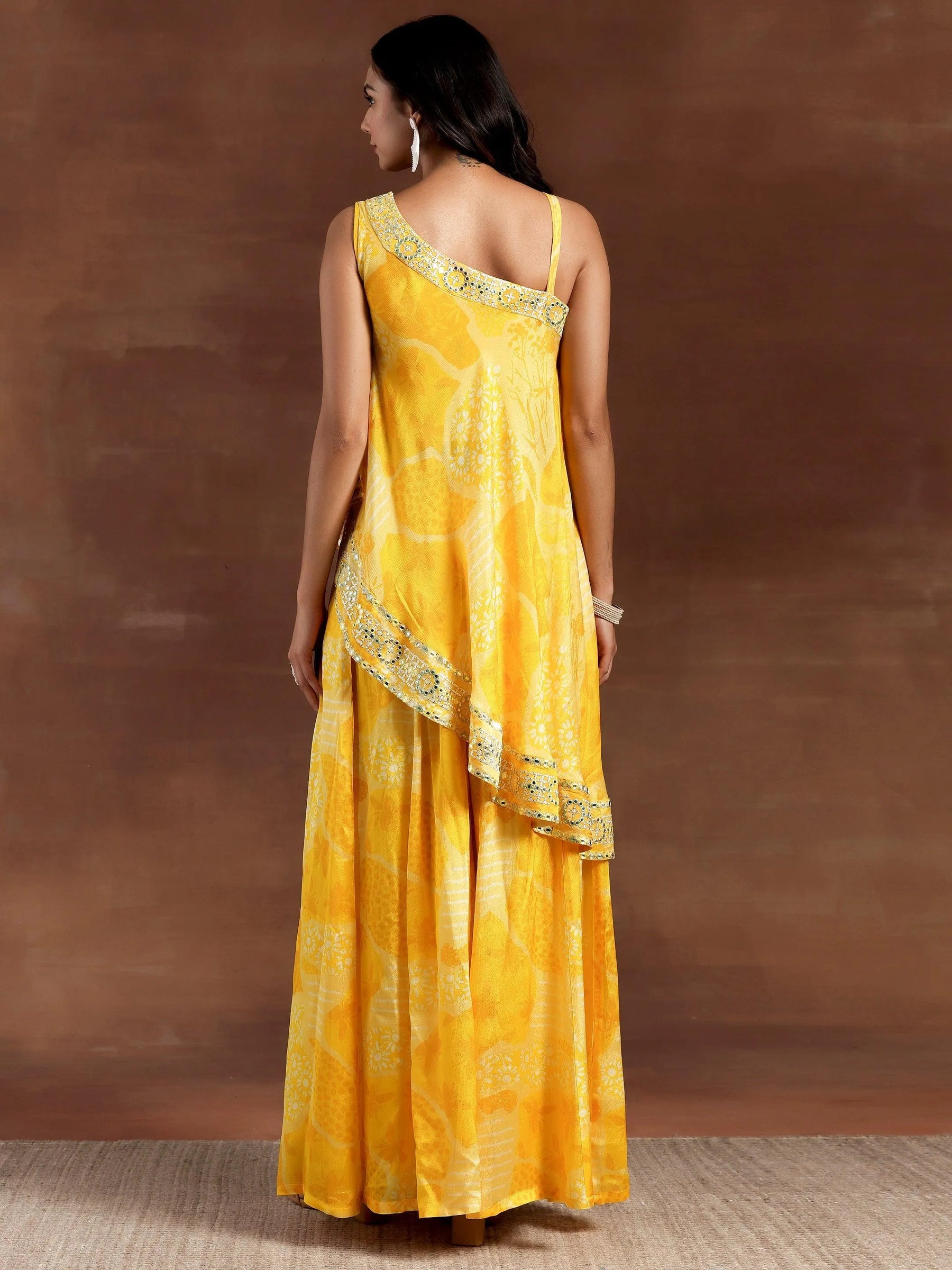 Mustard Printed Silk Blend Co-Ords