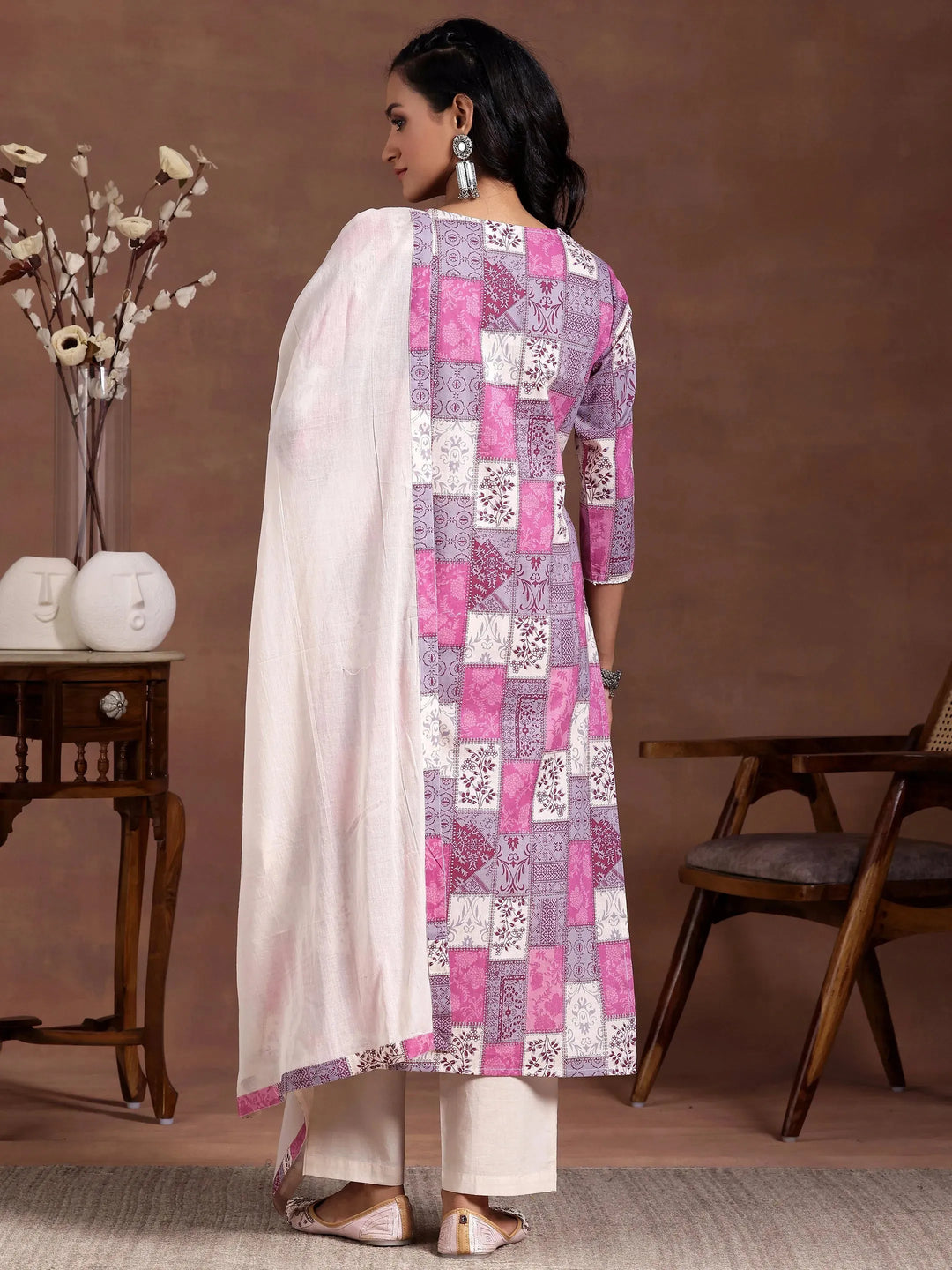  Off White Printed Cotton Straight Suit With Dupatta 