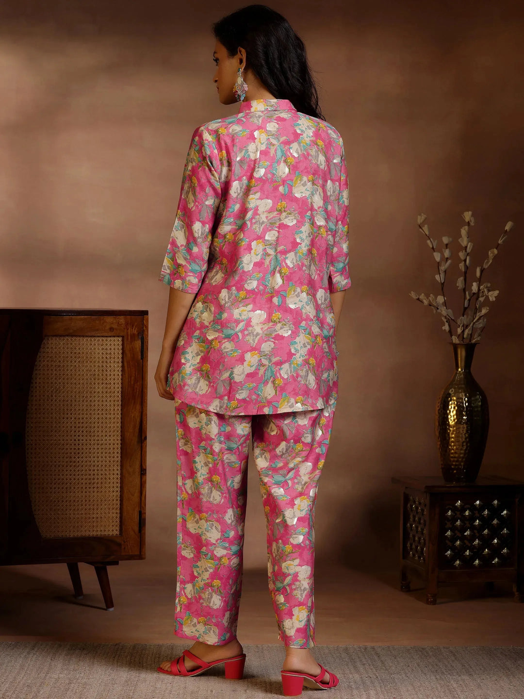  Pink Printed Silk Blend Co-Ords 