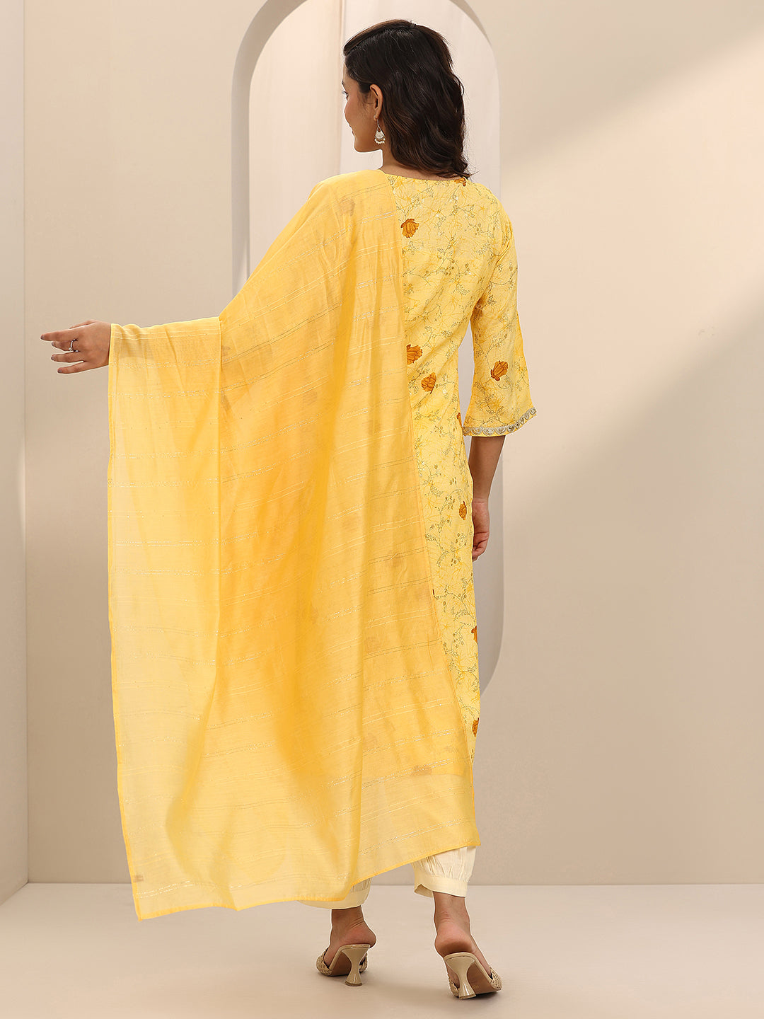  Yellow Printed Cotton Blend Straight Suit Set With Dupatta 