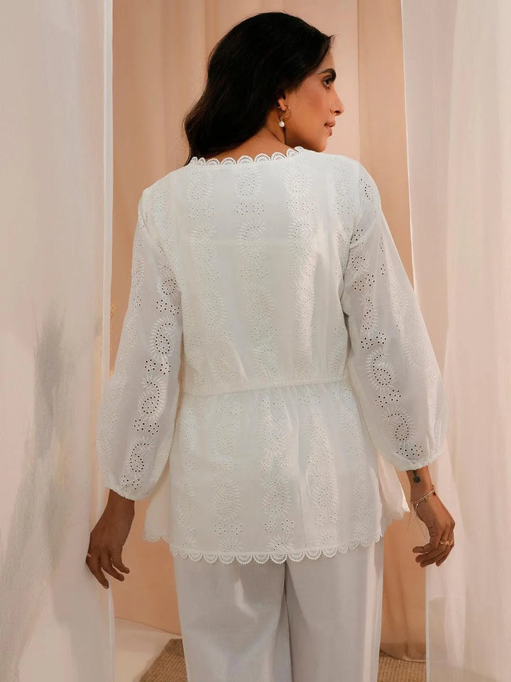 White Cotton A-Line Kurti - Libas