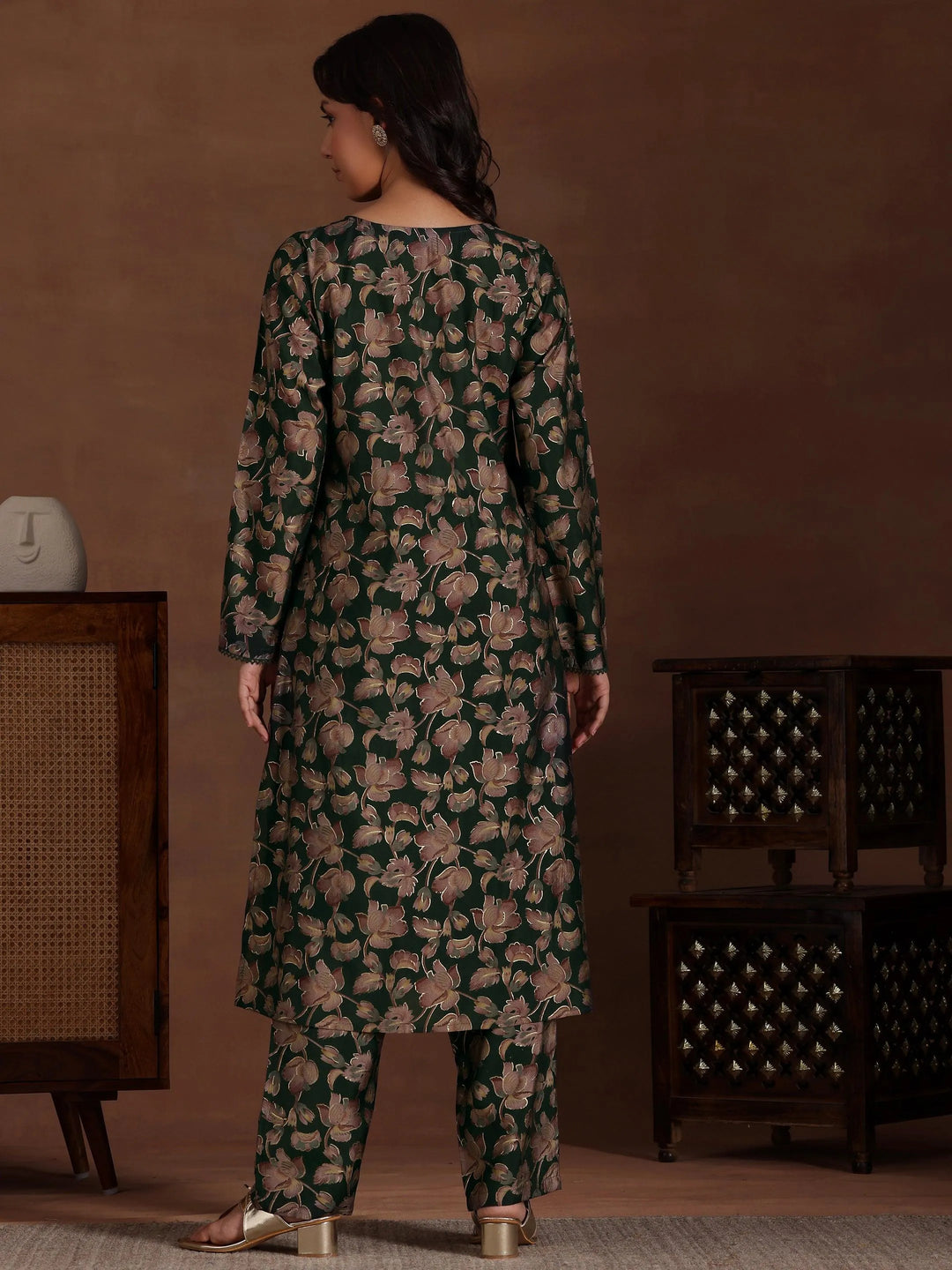 Green Printed Silk Blend Co-Ords - Libas 