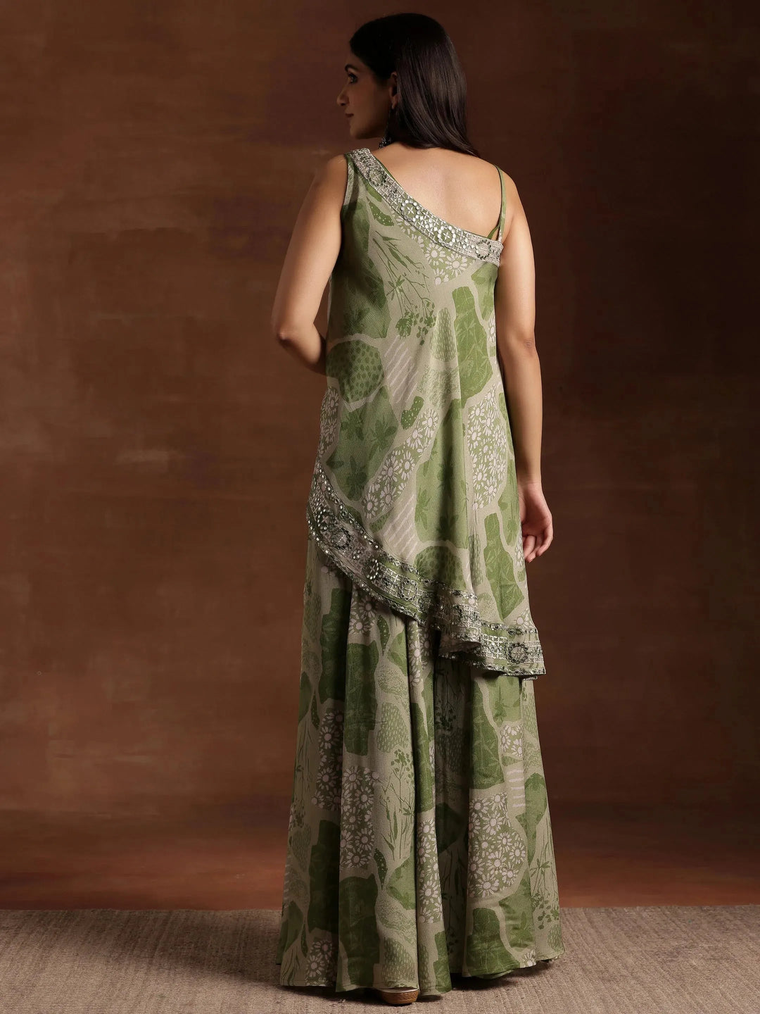  Green Printed Silk Blend Co-Ords 