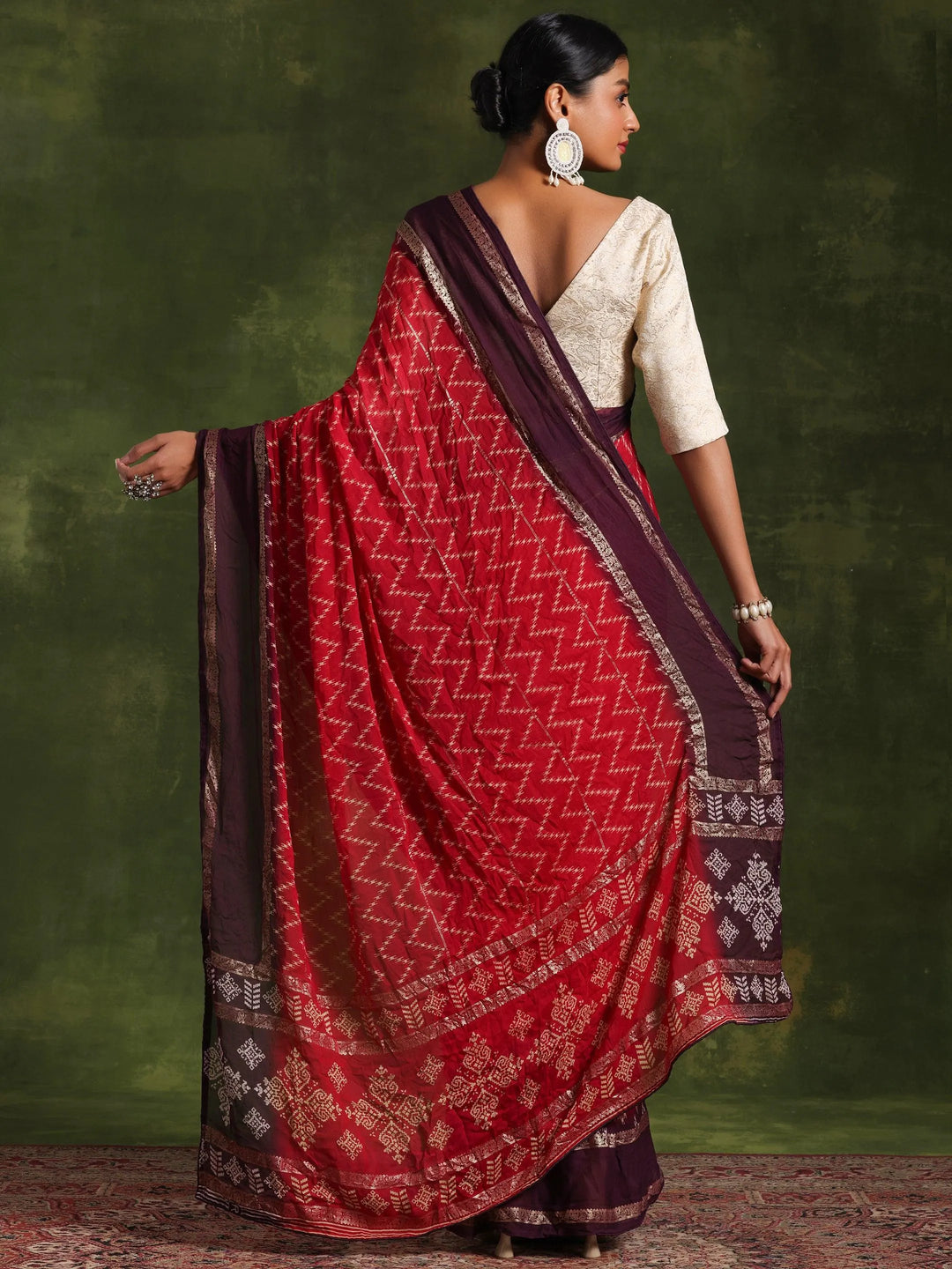 Pink Printed Poly Georgette Saree With Unstitched Blouse Piece - Libas 