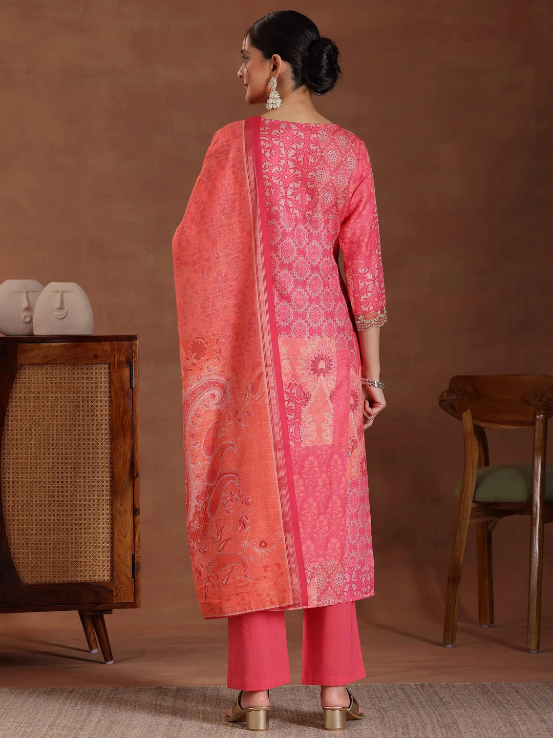  Pink Printed Cotton Blend Straight Suit With Dupatta 
