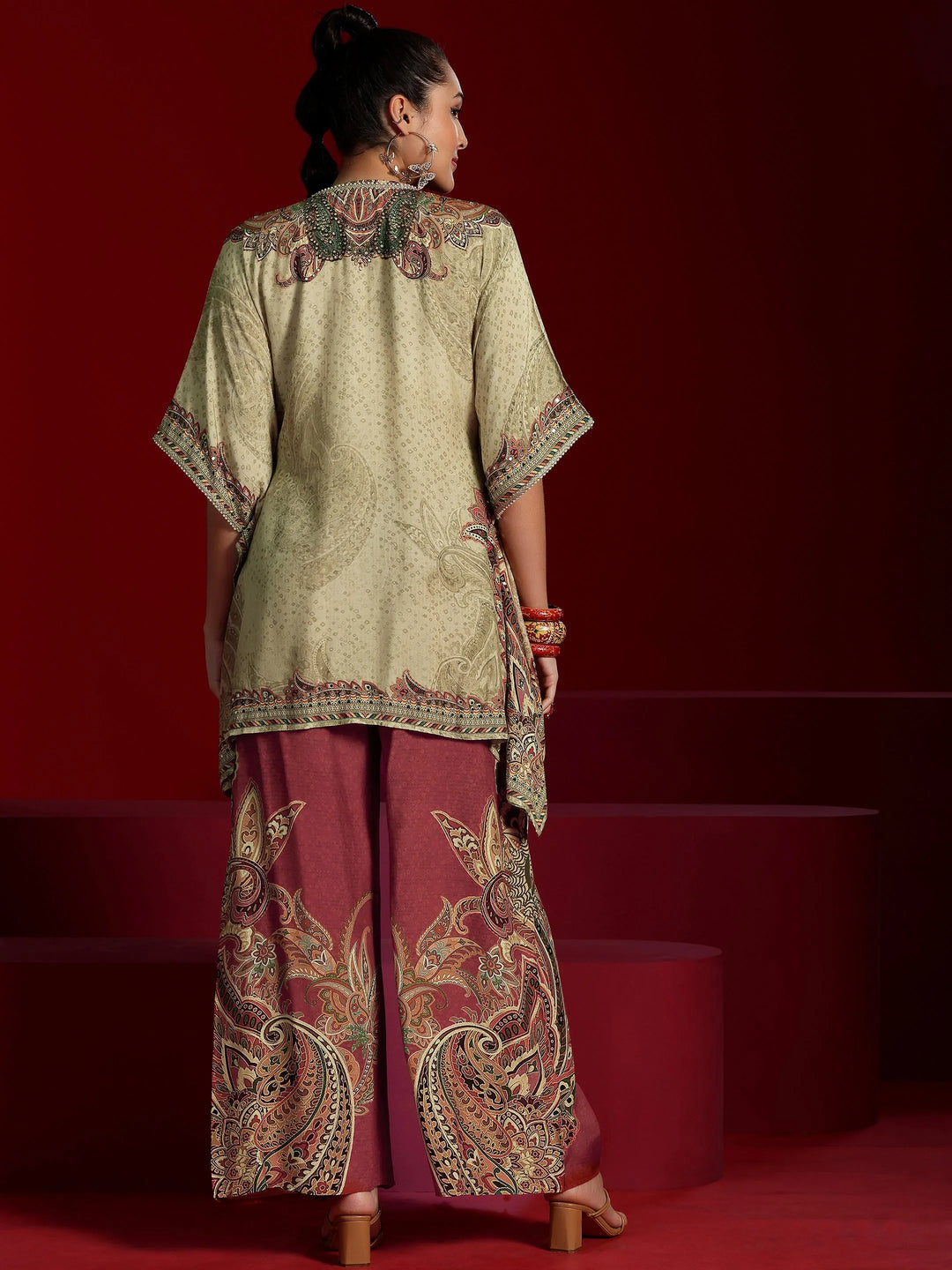  Libas Art Beige Printed Silk Blend Co-Ords 