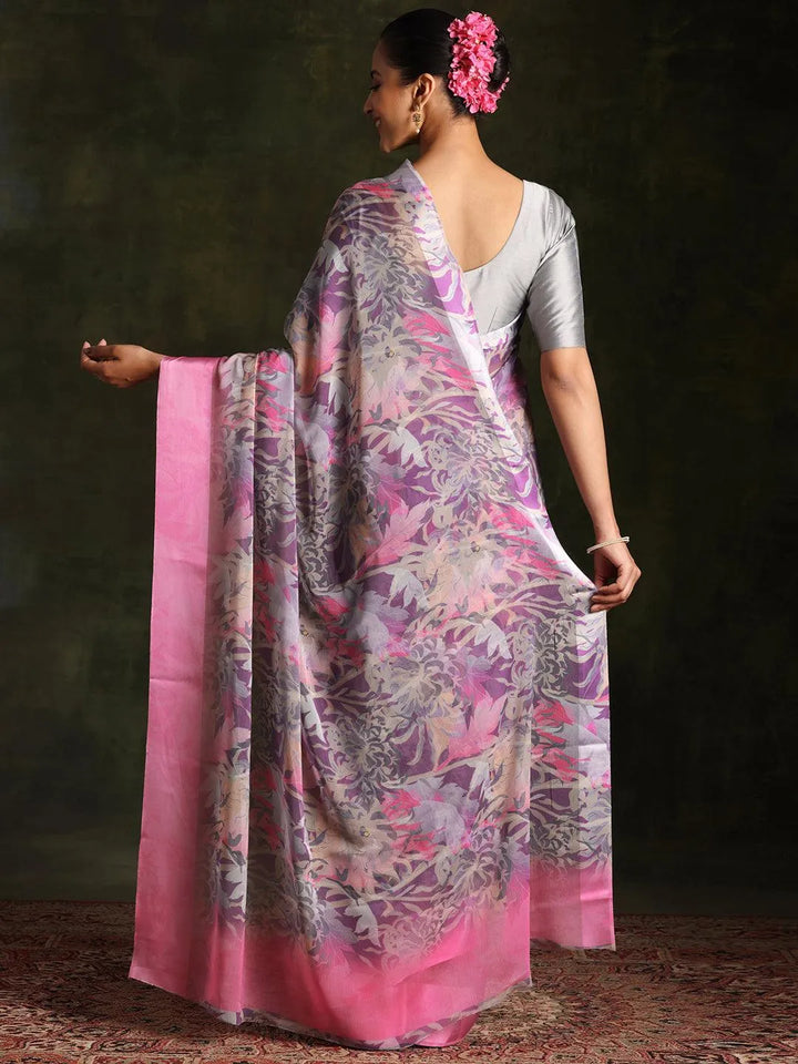 Multicoloured Printed Silk Blend Saree With Unstitched Blouse Piece - Libas