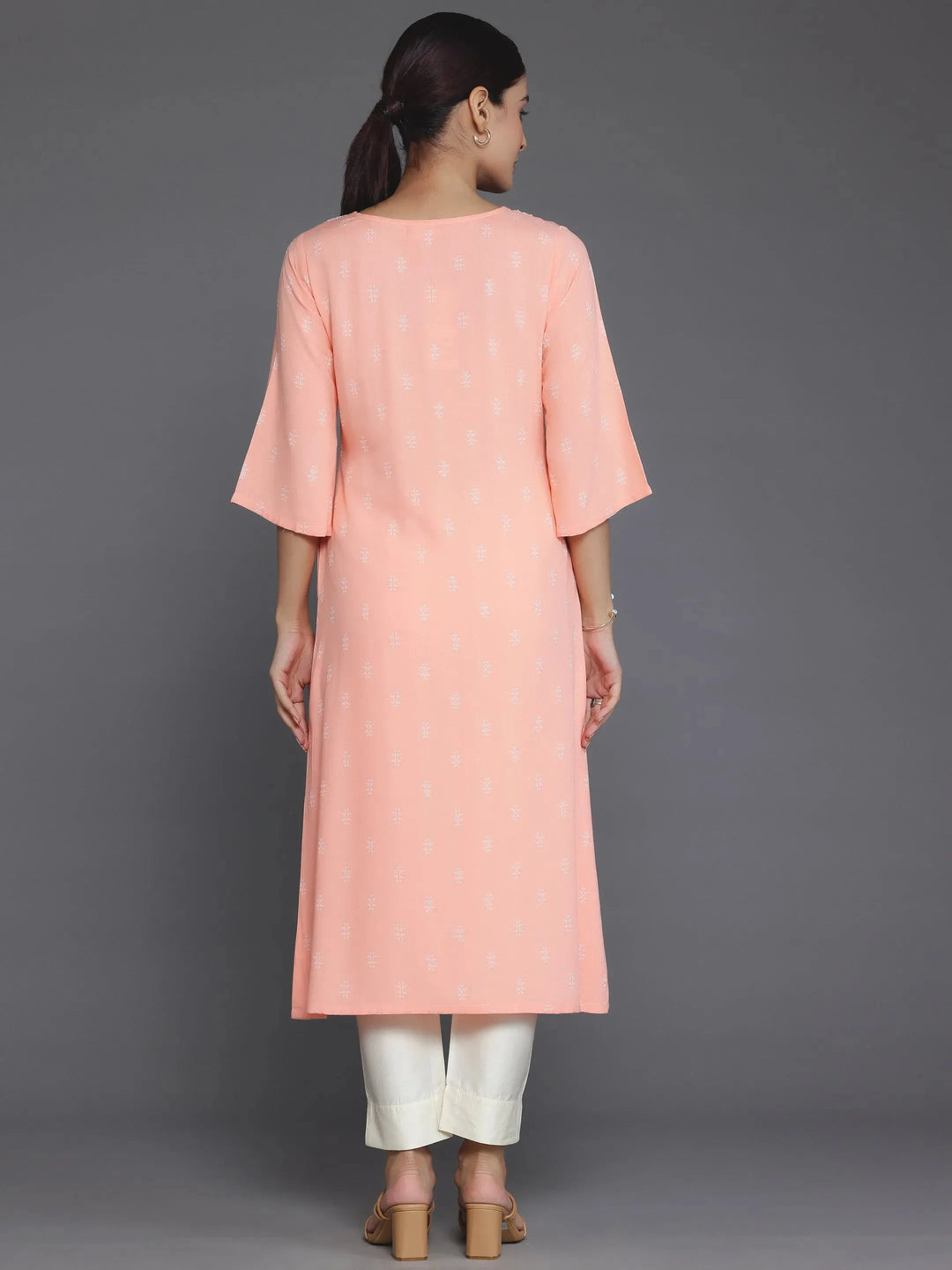  Peach Woven Design Rayon Straight Kurta 