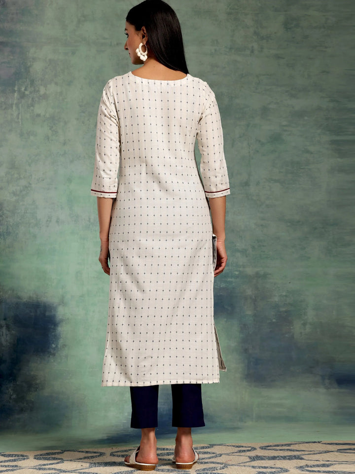 Off White Yoke Design Cotton Straight Kurta - Libas