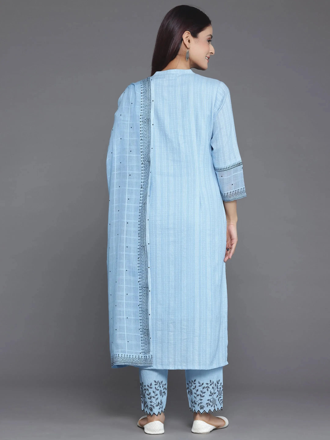 Blue Woven Design Cotton Straight Suit With Dupatta 