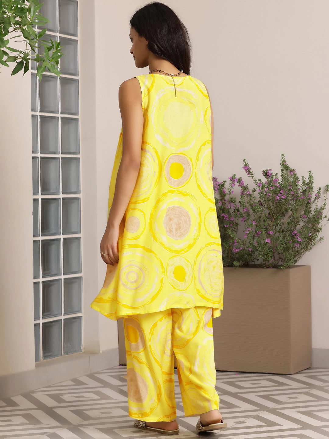  Yellow Printed Silk Blend Co-Ords 