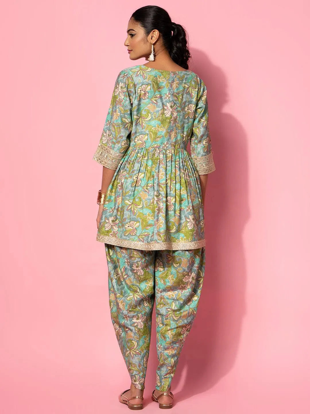 Green Printed Silk Blend Co-Ords - Libas 