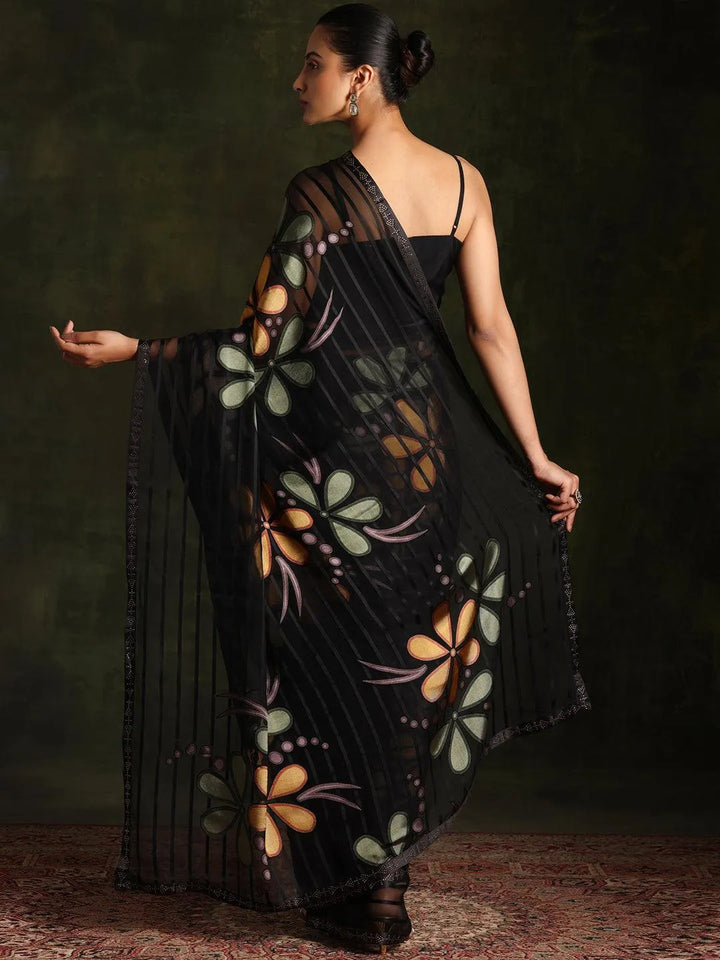 Black Woven Design Brasso Saree With Unstitched Blouse Piece - Libas