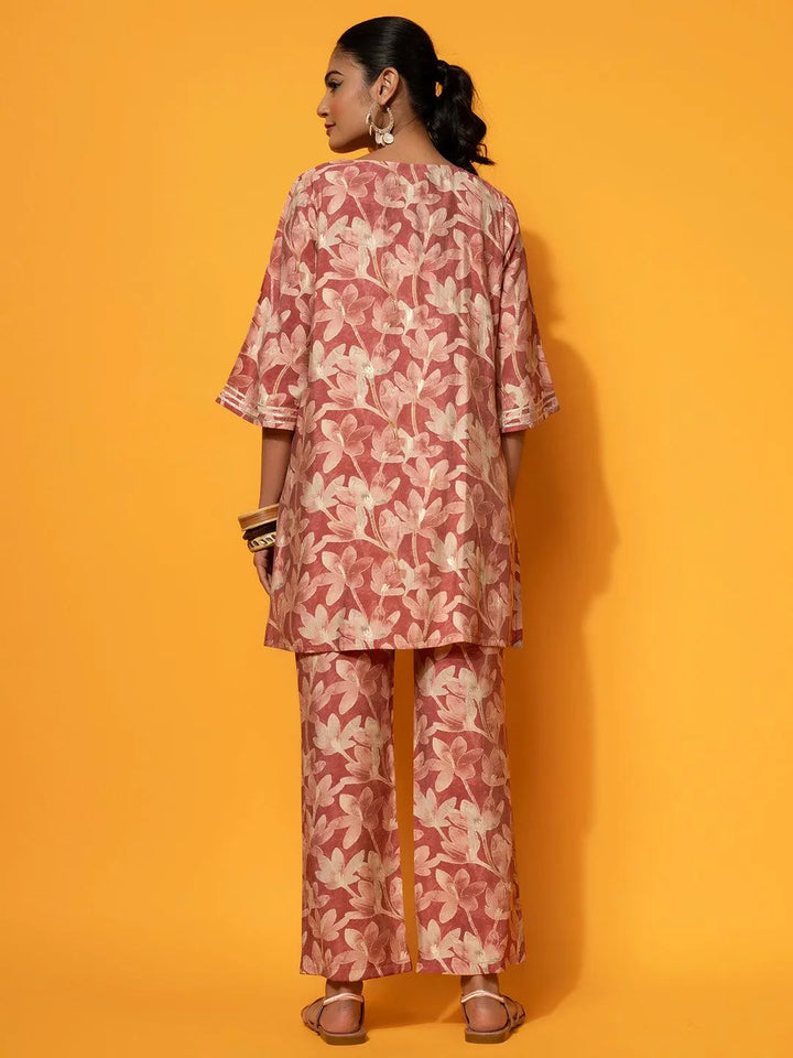 Rust Printed Silk Blend Co-Ords - Libas