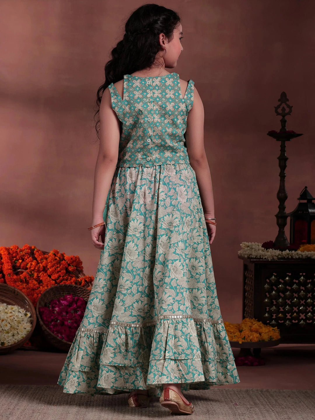  Blue Printed Cotton Lehenga Choli 
