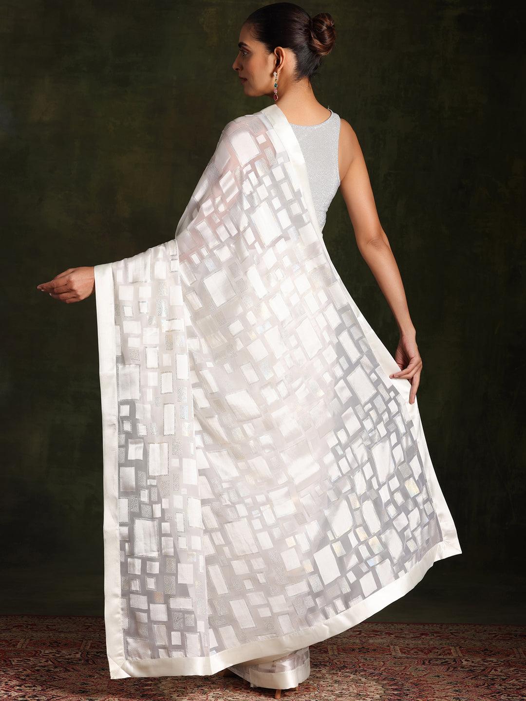 Off White Woven Design Brasso Saree With Unstitched Blouse Piece
