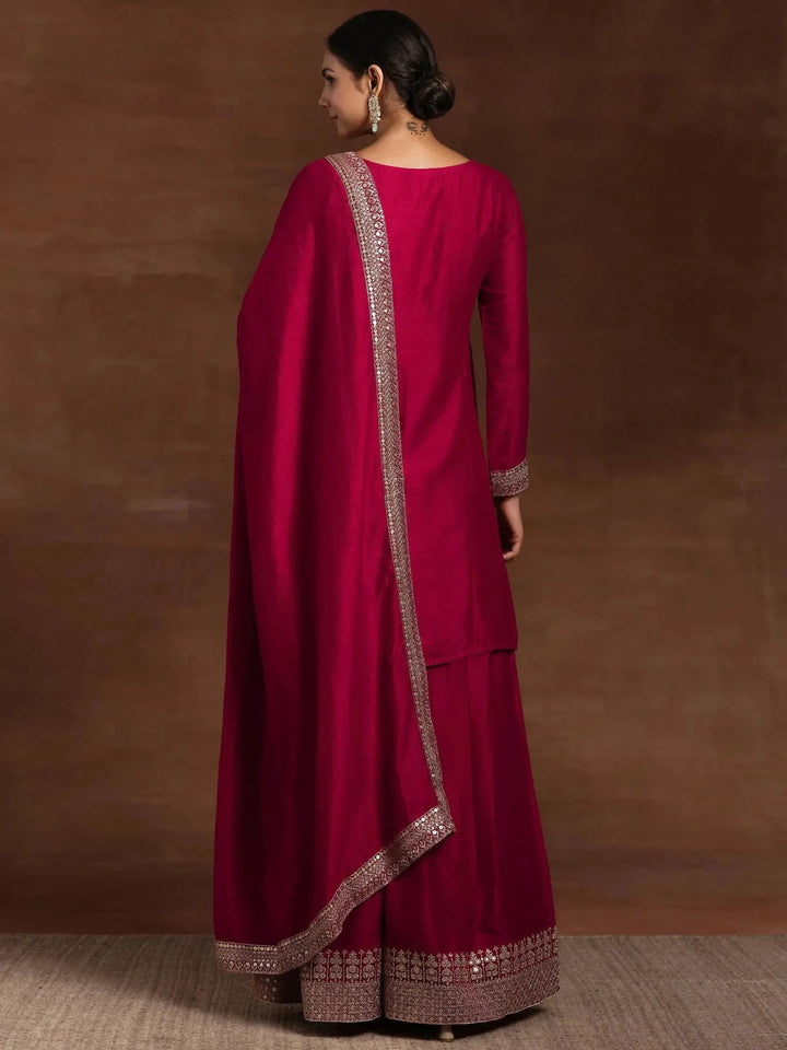 Pink Embroidered Silk Blend Straight Suit With Dupatta - Libas