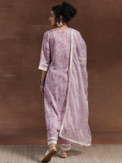 Purple Printed Cotton Straight Suit With Dupatta - Libas